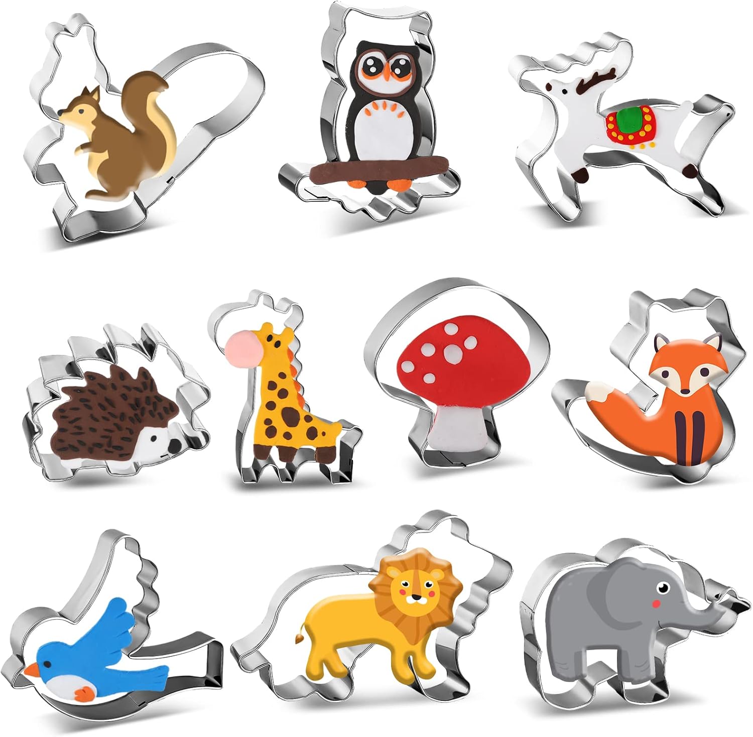Woodland Cookie Cutter Set Fox Owl Hedgehog Squirrel Elephant Lion Mushroom Forest