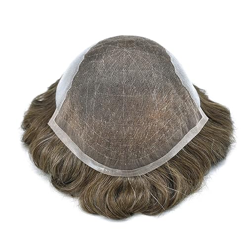 Miniatura 6 de Pieza de cabello humano tipo tupé para hombre, sistema de cabello de encaje suizo suave, repuesto para hombres, nudo blanqueado, línea capilar