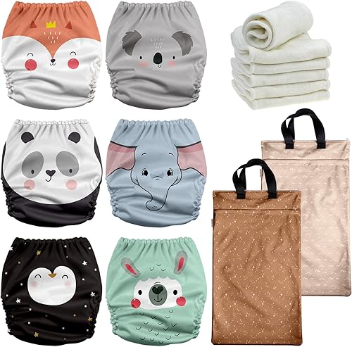 Mama Koala 3.0 Baby Cloth Diapers with 6 Inserts Bundle, with 2 Pack Reusable Hanging Wet Dry Bag