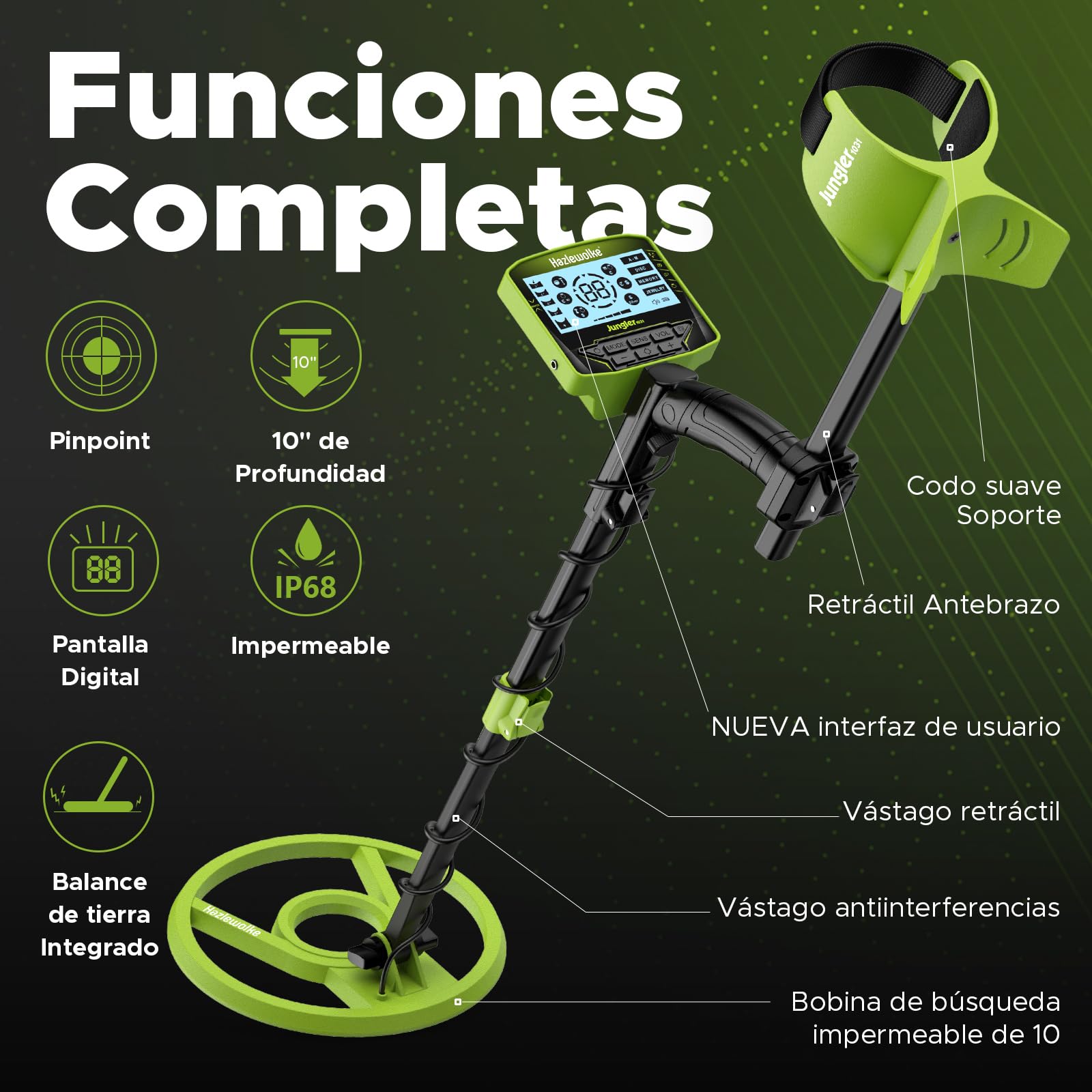 Hazlewolke Detector de Metales Profesional, 5 Modos Profesionales con Mayor precisión 25CM Bobina Impermeable para la búsqueda de Oro