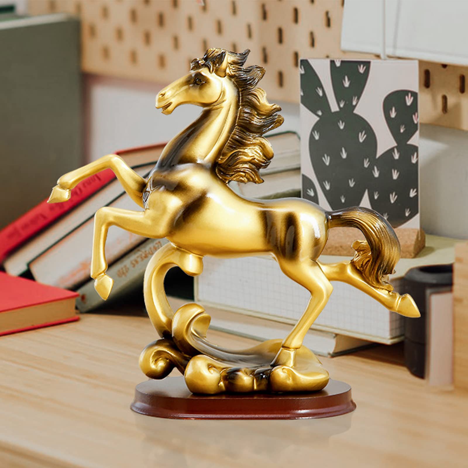 Adorno de estatua de caballo majestuoso de 10.2 pulgadas, hecho a mano, escultura de caballo moderna, figuras coleccionables, manualidades, regalo, oficina, estantería (bronce, talla única)