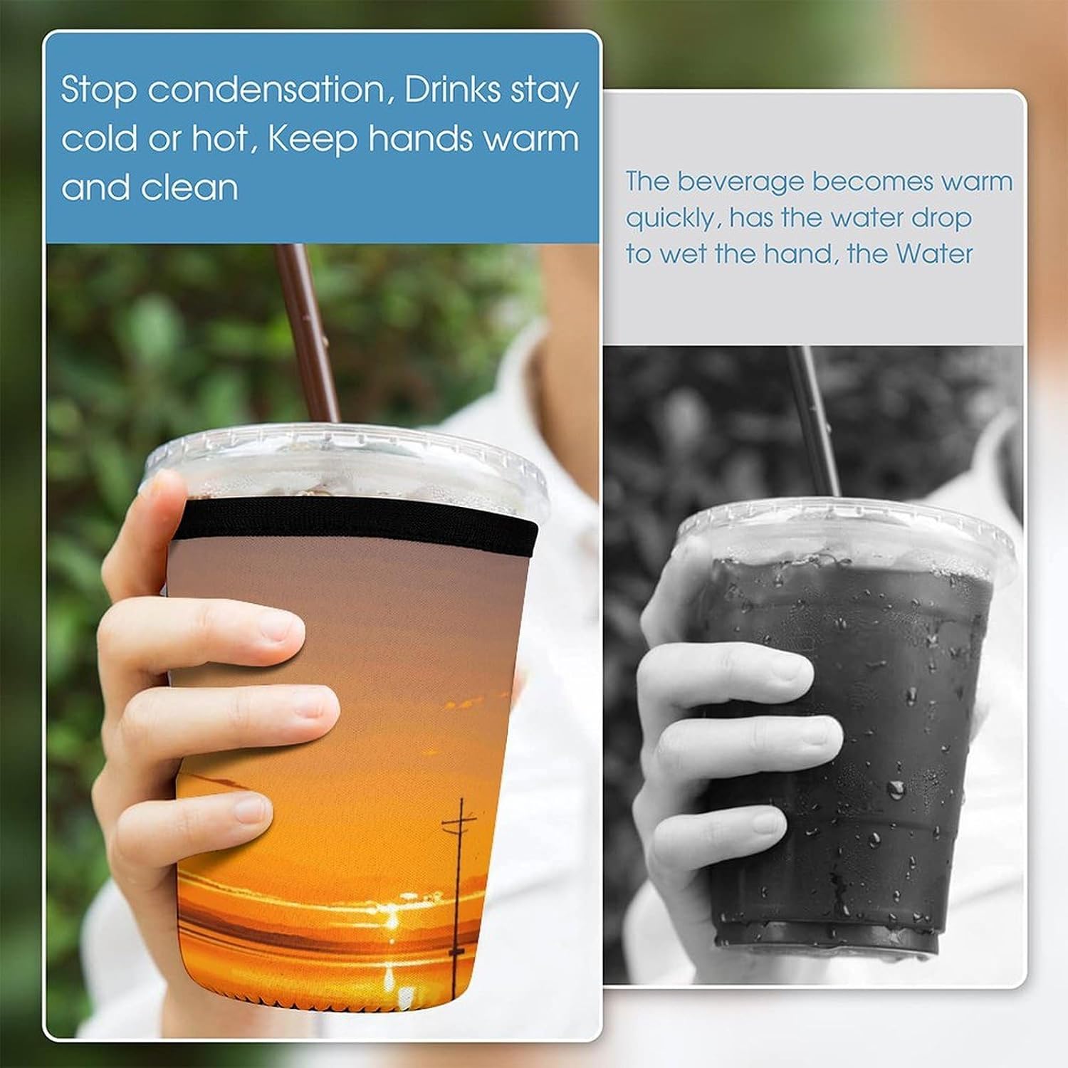 3 Pack Neoprene Cup Sleeves, Stretchy Reusable Drink Cup Cover Universal
