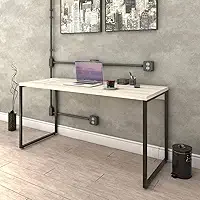 Mesa para Escritório Office Estilo Industrial 1,50m Kuadra, Compace, Snow/Est.Preta