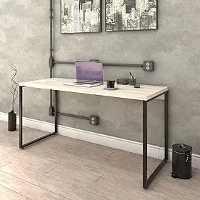 Mesa para Escritório Office Estilo Industrial 1,50m Kuadra, Trevalla, Snow/Est.Preta