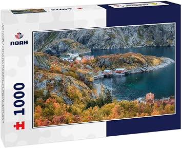 Noah Jigsaw Puzzle Fishing Town of Nusfjord, Fjord and sea Norway, Lofoten Islands in Golden Fall 1000 Pieces