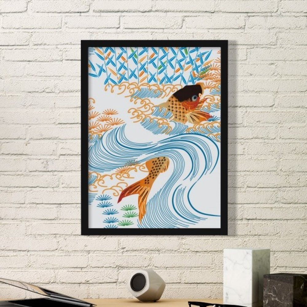 Peces de agua en pintura japonesa para decorar un salón minimalista