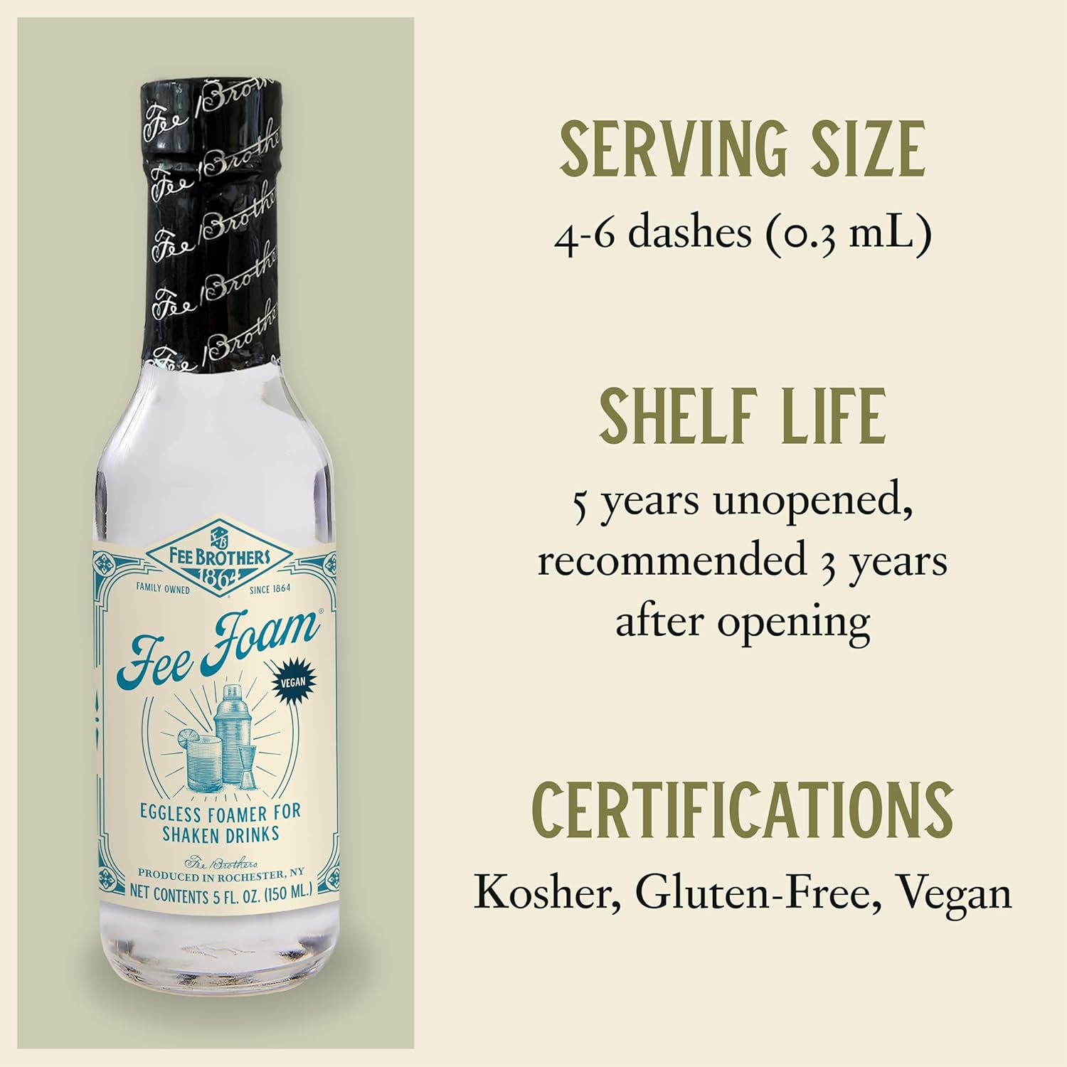 Fee Brothers Fee Foam - Cocktail Foamer and Mixer, Egg Substitute, Vegan-Friendly, Gluten Free, 5 fl oz (Pack of 12)
