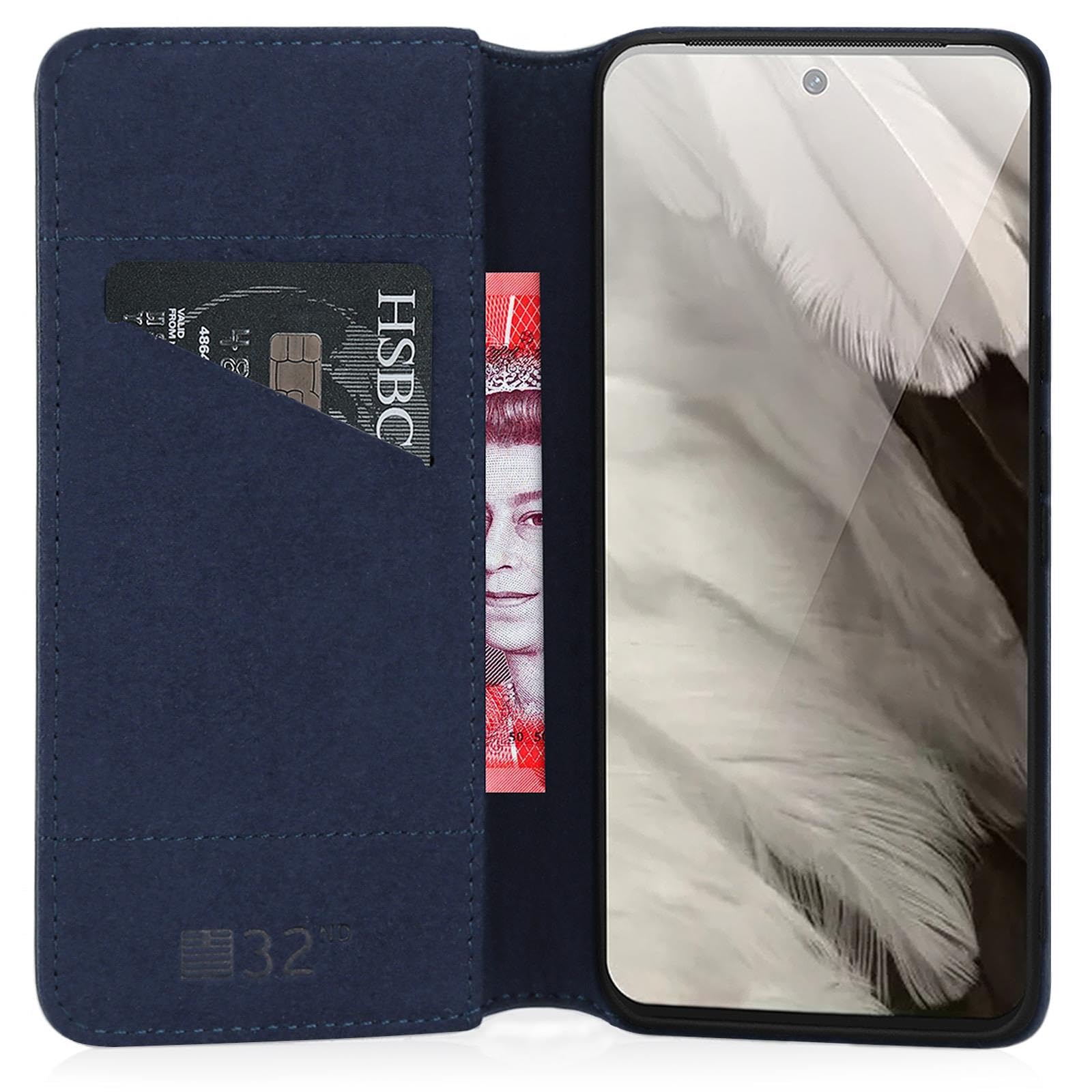 32nd Serie Floreale 3.0 Custodia A Portafoglio Per Google Pixel 8 Pro - Pelle PU Con Blocco RFID, Chiusura Magnetica E Supporto - Primavera Blu