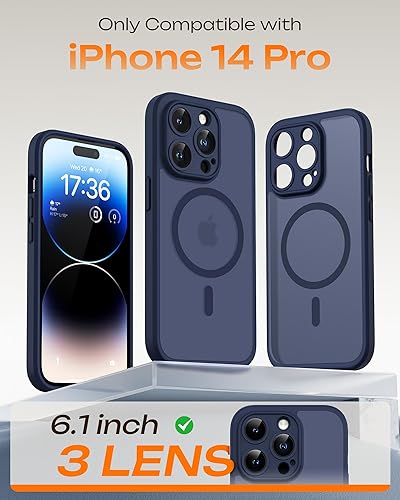 Miniatura 2 de TOCOL Funda magnética 3 en 1 para iPhone 14 Pro, mejorada [protección completa de cámara] con 2 protectores de pantalla, funda de grado militar