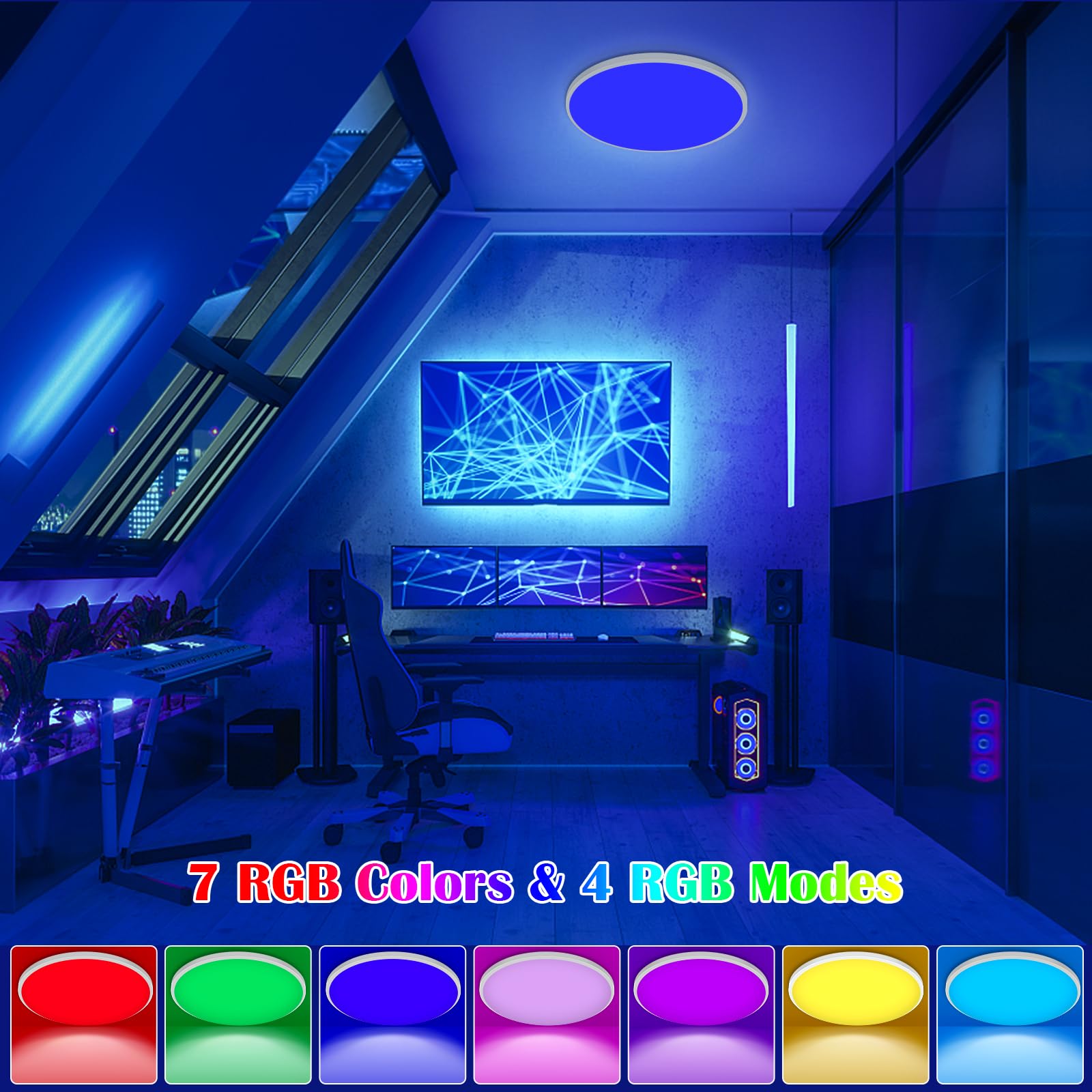 Litake Luz de Techo LED Regulable 24W, RGBW Lámpara de techo que cambia de color para el dormitorio Habitación de los niños Sala de estar Cocina Balcón 1800LM 3000K-6500K Plano Redondo φ30 * 4.8 / CM