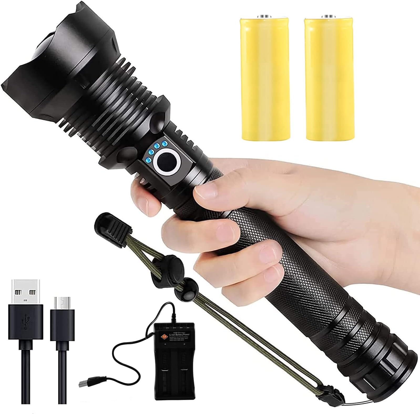 Torcia Da 18650 Resistente Torcia LED Super Potente - 1200000 LM Ricaricabile USB, Impermeabile IP44, Tattica E Portatile LUCE Led Targa - Foto 2