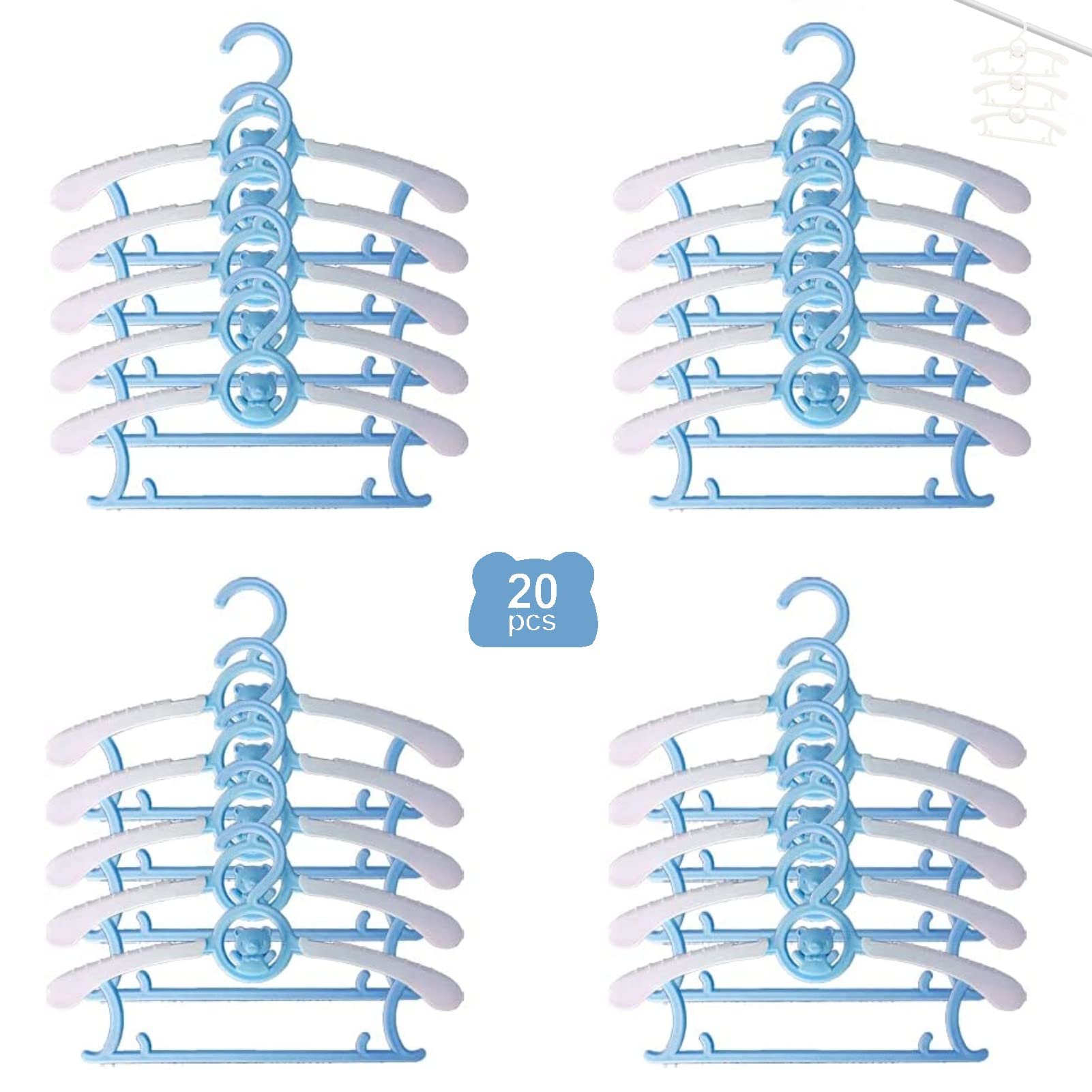 HGYZE Baby Hangers for Closet 20pcs 11-14" Kid Hanger for Nursery, Adjustable Infant Cloth Hanger for 0-18yrs Girl Boy, Plastic Newborn Coat Hangar, Non-Slip Child Pant Rack for Toddler, Blue Perchas