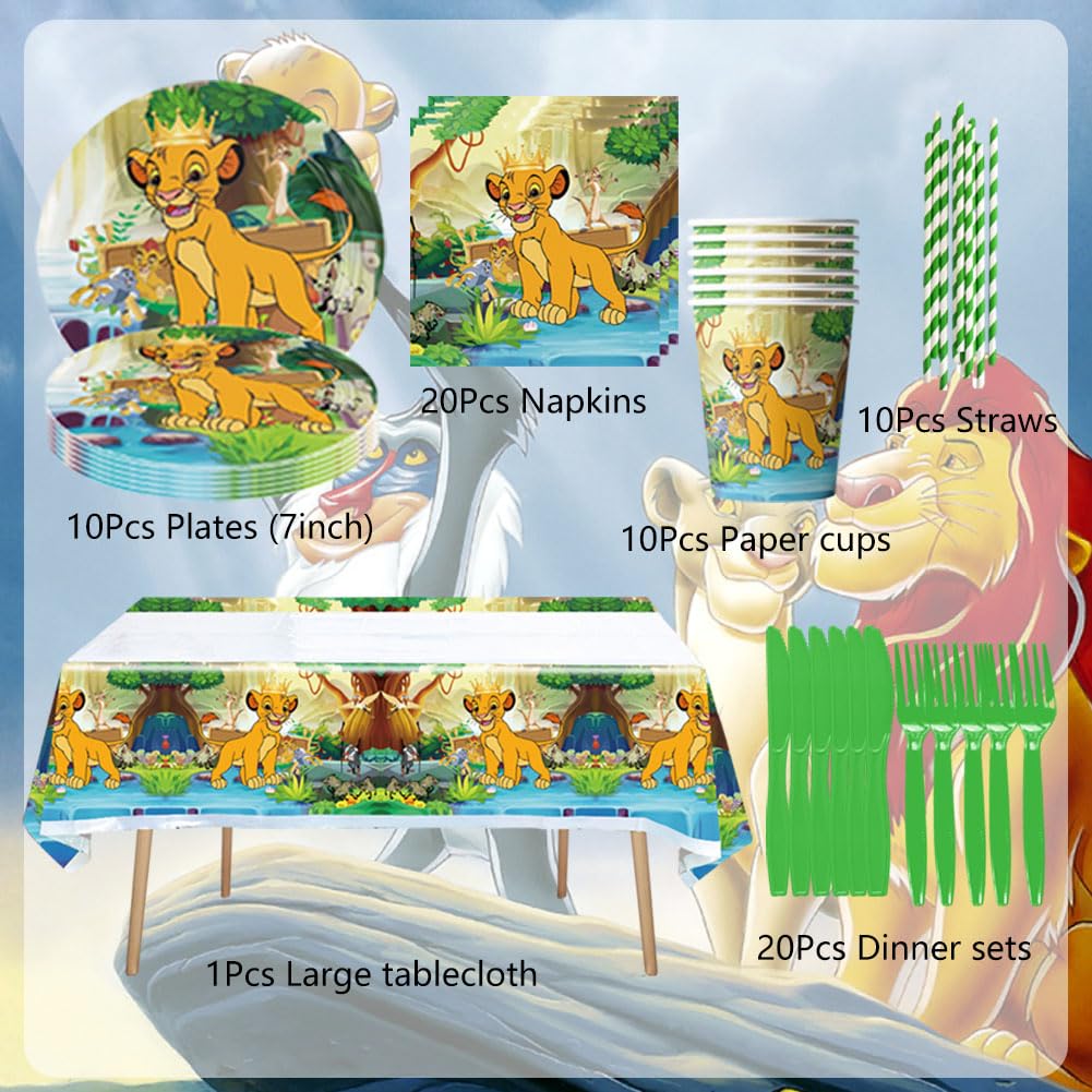 Set Stoviglie Compleanno Il Re Leone - 51 Pezzi Con Tovaglia, Piatti, Bicchieri E Tovaglioli - Foto 6