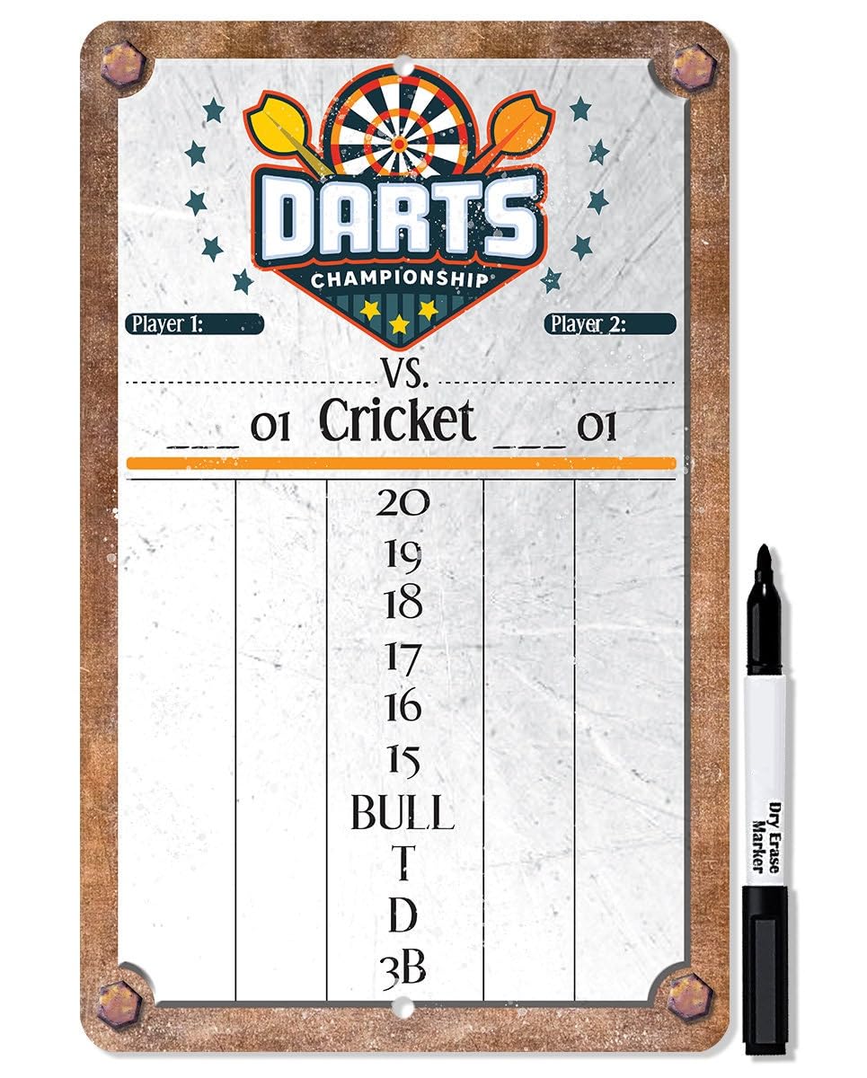 Dart Scoreboard (Grey) Dry Erase for Keeping Score in Games Cricket, 301 or 501- Meta metal signs Signs & Plaques home decor 12x8 inch/30x20cm