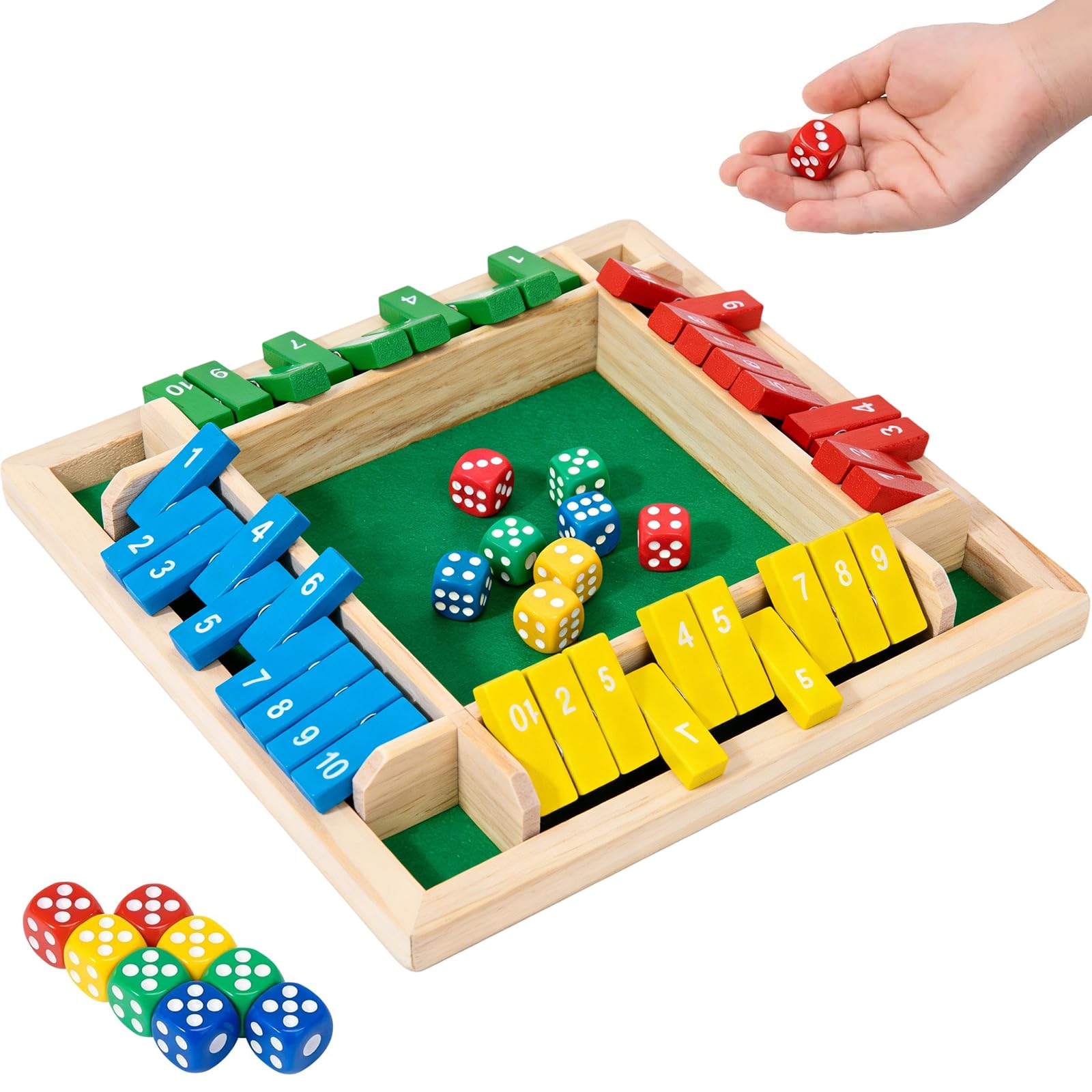 Shut The Box, Gioco da Tavolo in Legno con Dadi, Giochi in Legno di Società per Bambini e Adulti, Matematici Giochi da Tavolo Adulti per 1-4 Giocatori, Classico Mastermind Gioco per Famiglia