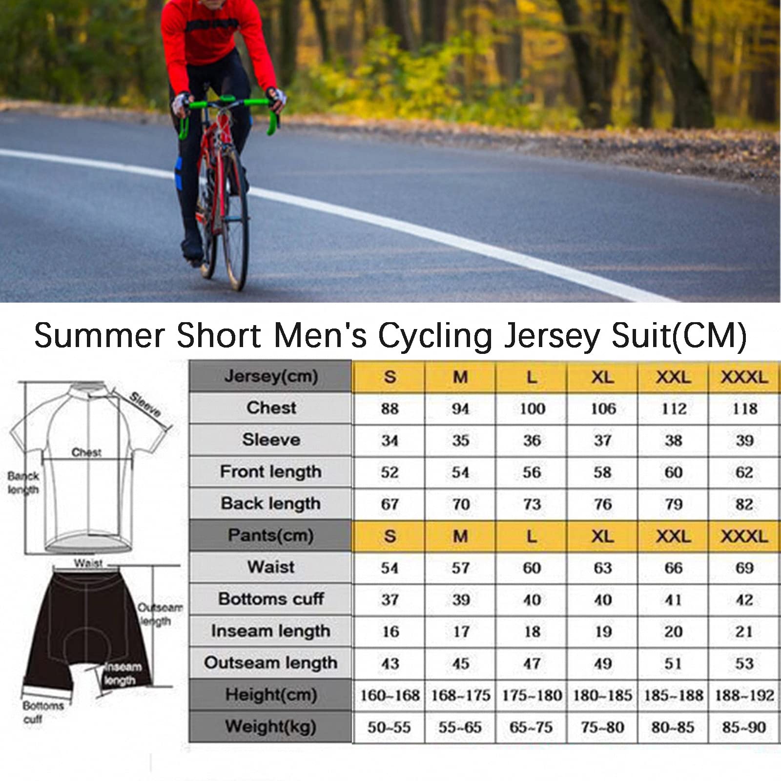 Kurzarm radanzug für Herren,bib Shorts mit Gel gepolsterten hosenträgern,Fahrrad Bekleidung radanzug radtrikot Anzug, Sommer Outdoor atmungsaktives rennrad TB radshirt