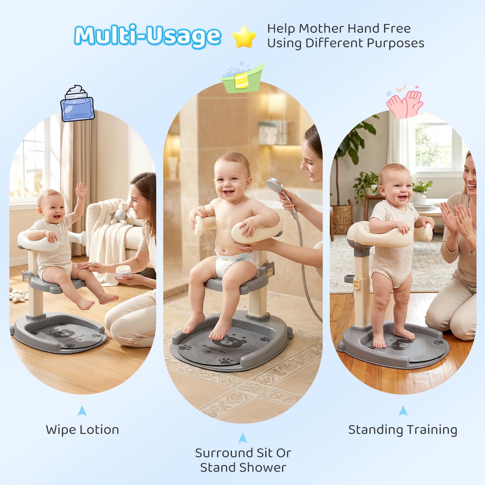 Supporto per Doccia per Bambini 2 En 1,Soporte De Baby Shower,Con Soporte Para Cabezal De Ducha,Altura Ajustable,Con Piso Sin Deslizamiento Y Mango De Seguridad,Soporte De Ducha Durante 8-36 Meses