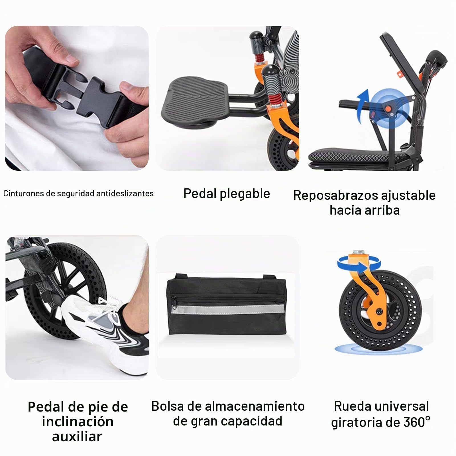 UYSELA Silla de Ruedas Plegable Ligera, el Hogar y Los Viajes Sillas Ruedas Extra Estrechas, Ligera y Compacta, Ancho Asiento 41.5 Cm, Soporta 100 Kg