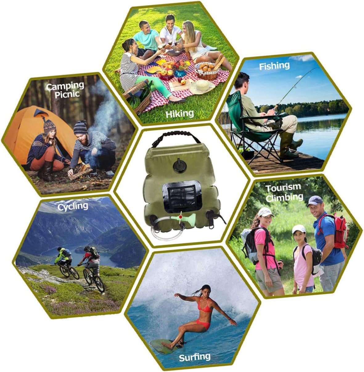 KOMBIUDA Portable Solar Shower Bag for Camping 20l Hiking Shower Kit Shower Head Temperature Board for Outdoor Adventures