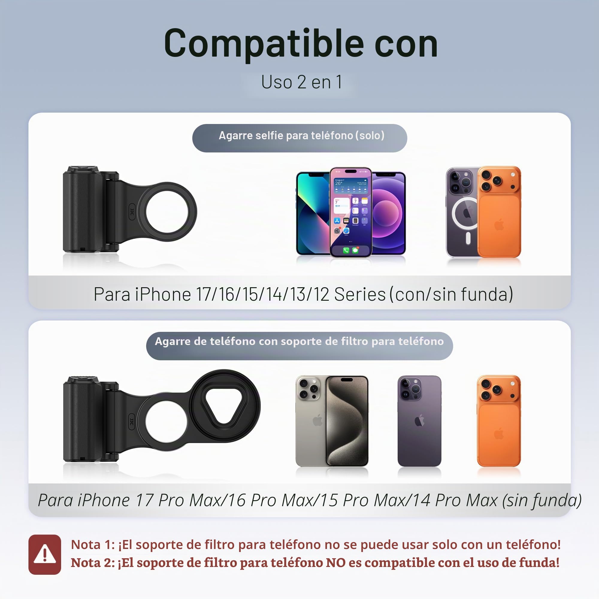 JJC Filtro ND Variable para teléfono ND2-128 (7 Paradas), Adaptador de Filtro magnético, Handgirp, Kit 3 en 1 para iPhone 17 Pro Max/16 Pro Max/15 Pro Max/14 Pro MAX, filtros de Densidad Neutra con