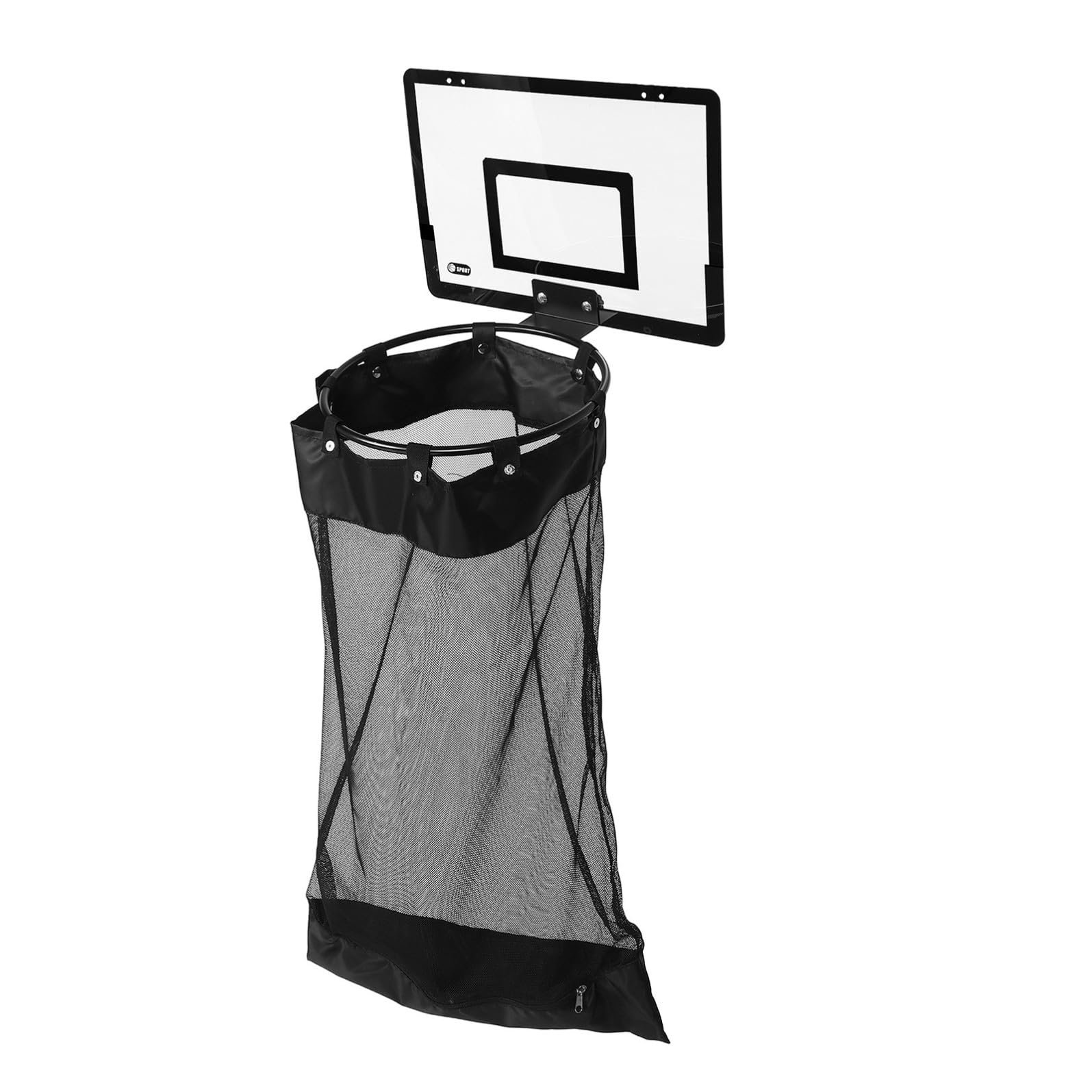 HOMSFOU Cesto Porta Biancheria Appeso, Cesto da Porta per Biancheria Sporca, in Rete e Plastico, Cerniera, Nero, per Bagno e Dormitorio, Salvaspazio