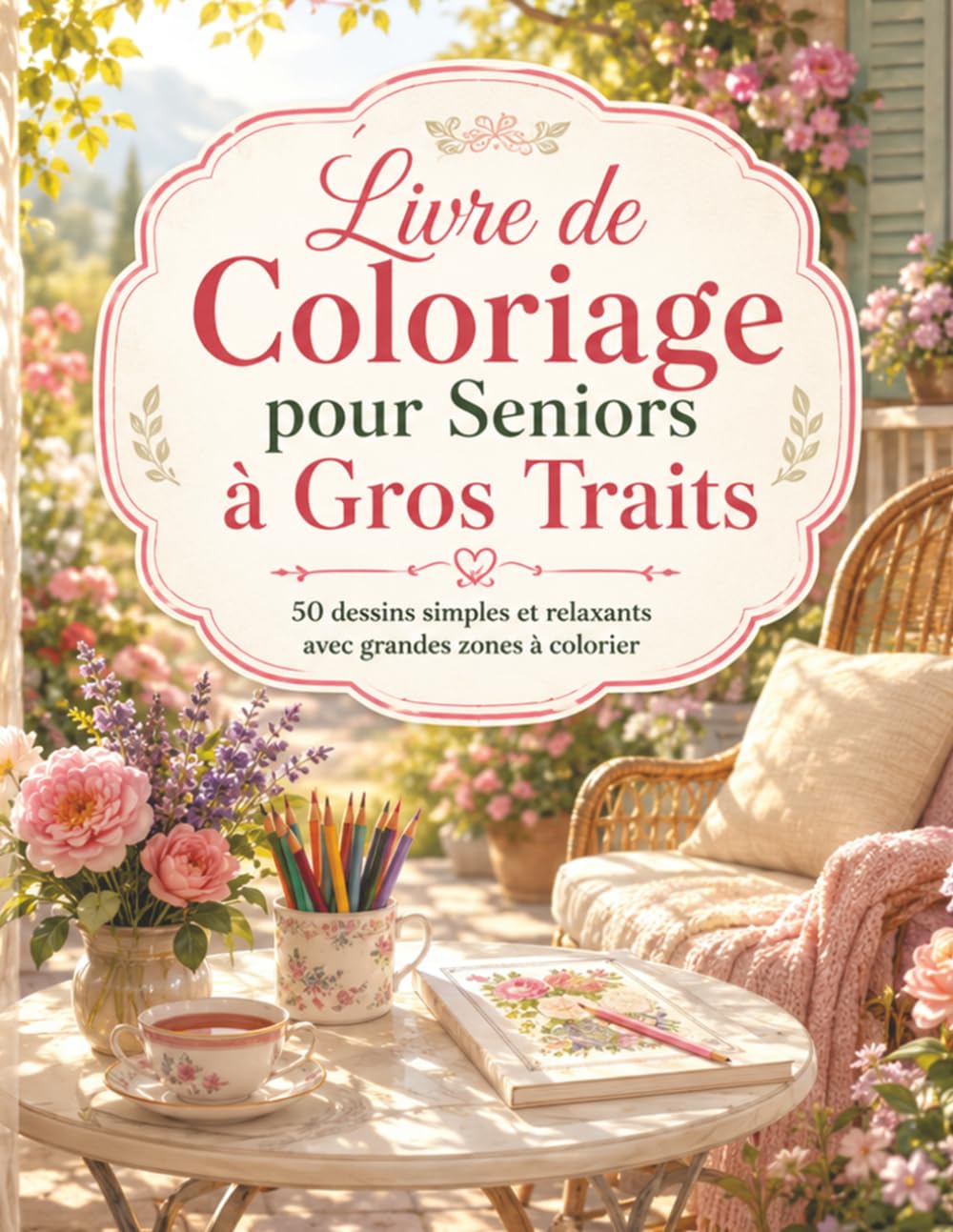 Livre de Coloriage pour Seniors à Gros Traits: 50 pages relaxantes avec dessins clairs grandes zones ouvertes fleurs jardin animaux scènes paisibles et loisirs créatifs pour adultes débutants