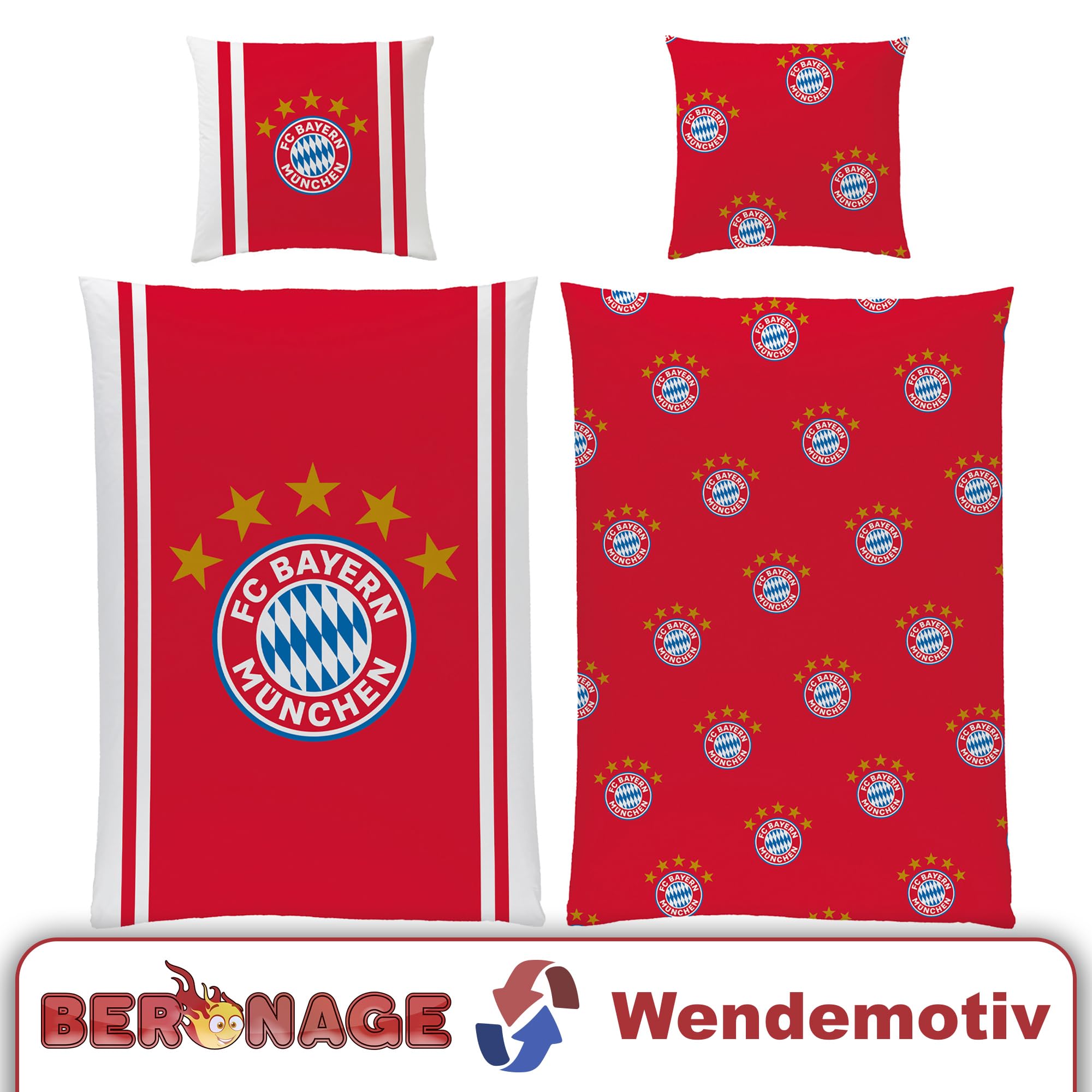 FC Bayern München Bettwäsche Mia San Mia 135 x 200 cm + 80 x 80 cm 100% Baumwolle Renforcé-Linon-Qualität Rekord-Meister Berni Alianz Arena Fußball FCB deutsche Größe mit Reißverschluss