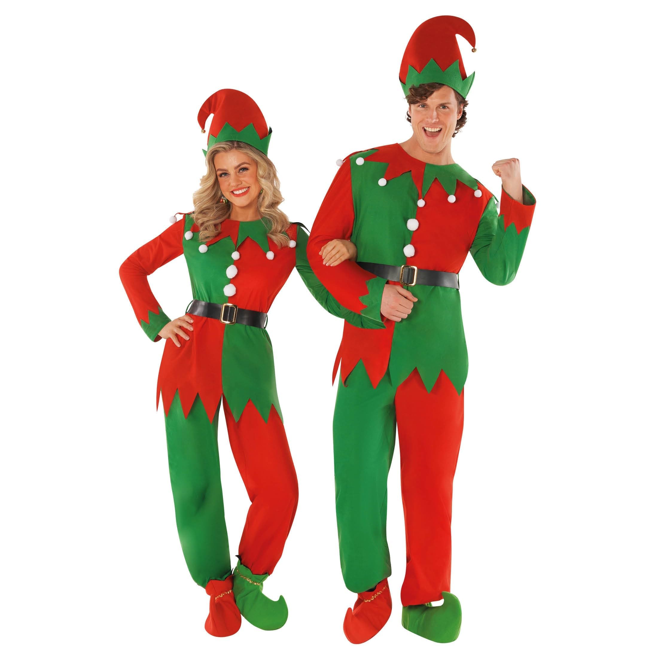 Morph Deguisement Elfe Homme, Costume Lutin de Noel Halloween Homme | Haut, Pantalon, Ceinture, Couvre-Chaussures & Bonnet, Look Lutin de Noël, Parfait pour Halloween, Idéal pour se Déguiser