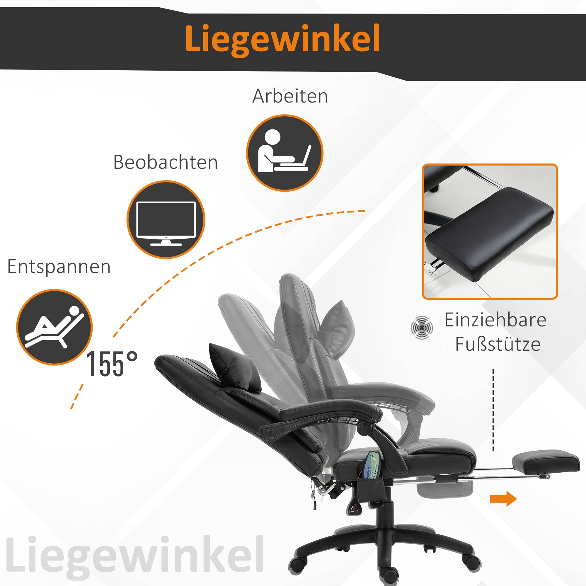 Vinsetto Massagesessel mit Massagefunktion Schwarz 68 x 79 x 104-112 cm