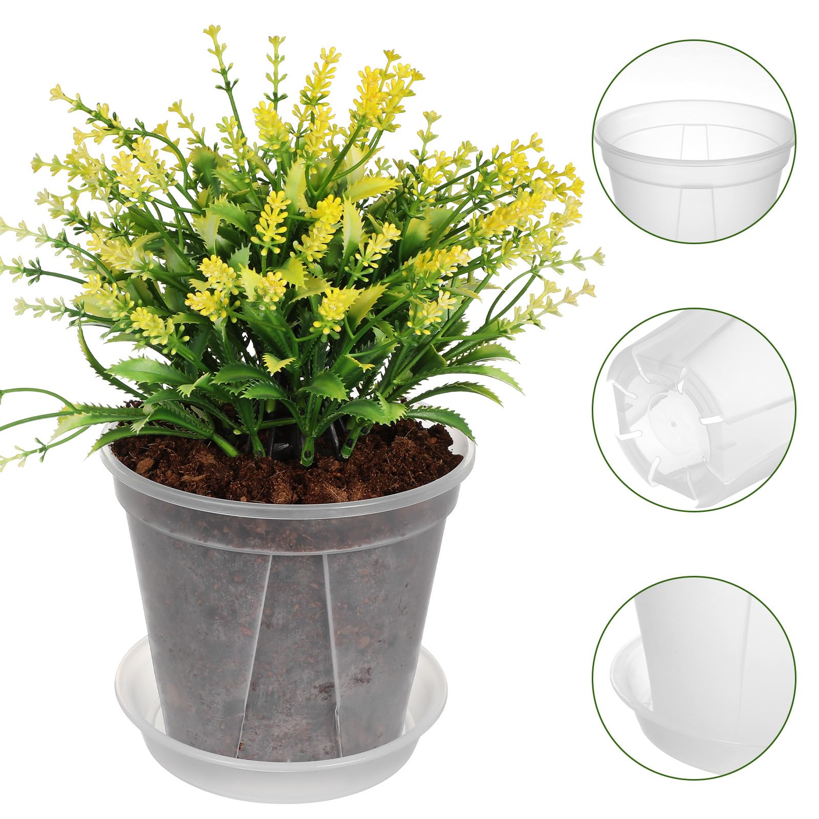 Totority Set 4 Vasi per Piante in Plastica con Sottovaso, Vasi da Fiori Trasparenti con Fori per Drenaggio e Ventilazione, Capacità 0,15-1 Litro, per Piante Grasse e Fioriere da Interno