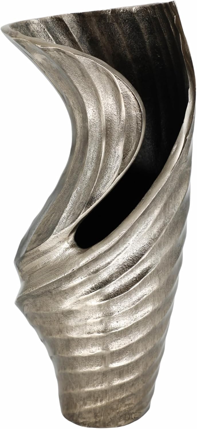 Metal Sculptural Vase for Living Room Decor and Home Accents - Elegant Flower Vase for Dining Room, Bedroom, or Office Styling - Designed for House and Entryway Table Displays- 16", Silver & Black