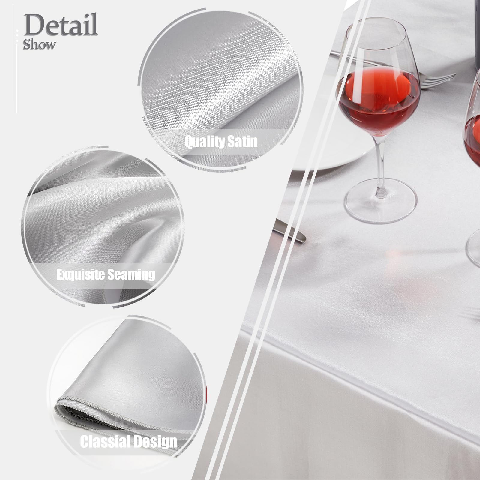 B-COOL Mantel de satén plateado: mantel de seda brillante para fiesta de boda, paquete de 2 paquetes de 59 x 120 pulgadas, rectangular, para mesa de Pascua, para vacaciones, bodas, fiestas, eventos