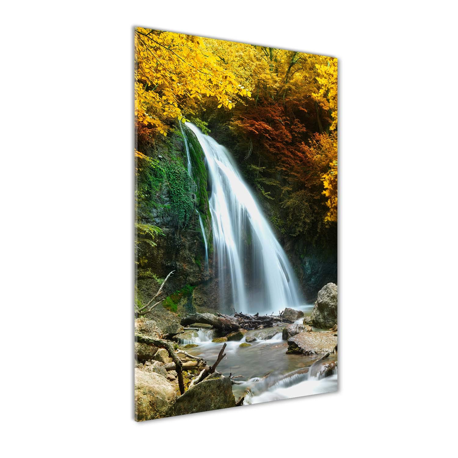 Décoration murale cascade jaune en verre de 50x100 cm pour illuminer un salon sombre