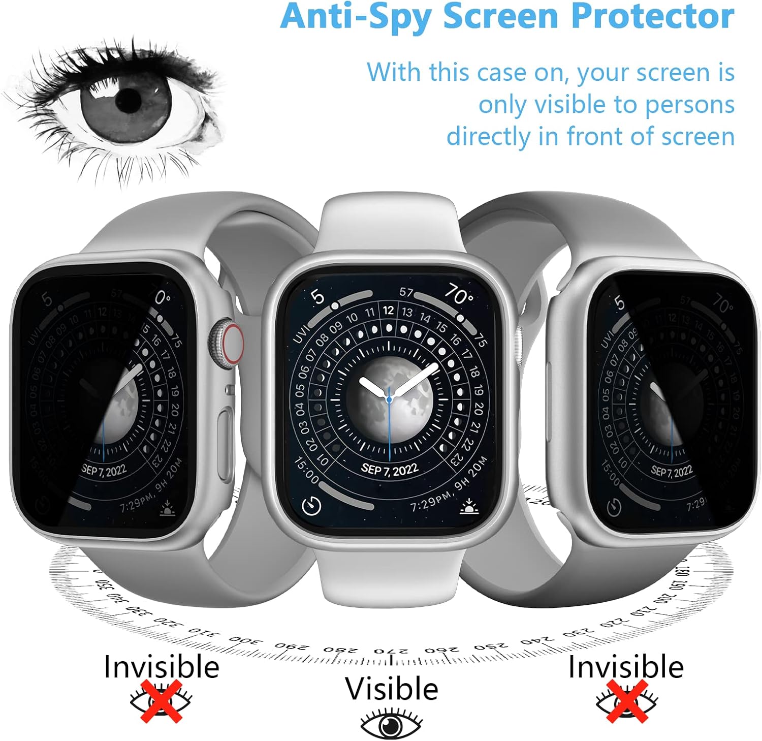 3 Pack Case for Apple Watch Series 9/8/7 41mm with Privacy Screen Protector image 2