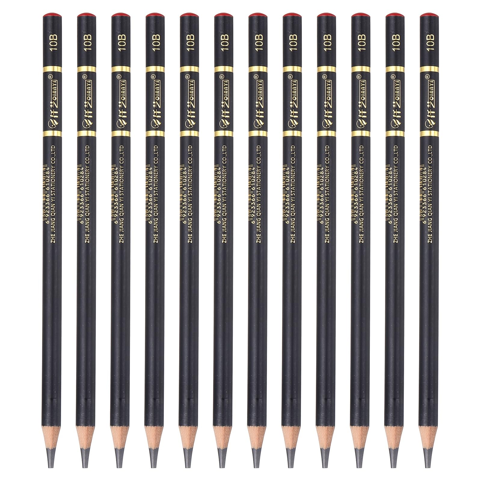 PATIKIL 12Pcs Graphite Pencils, Round 10B Refill Wood-case Sketching Pencils Pre-sharpened Sketch Art Supplies for Home Office Classroom Artist Painting Sketching Study, Black