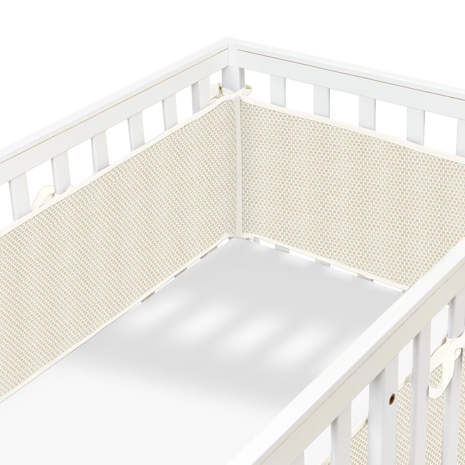 4 Sides Ventilated Mesh Liner for Full-Size Cribs,Covers-Long Pieces (111in x 11in), Short Pieces(82in x11in) (Beige-Small)