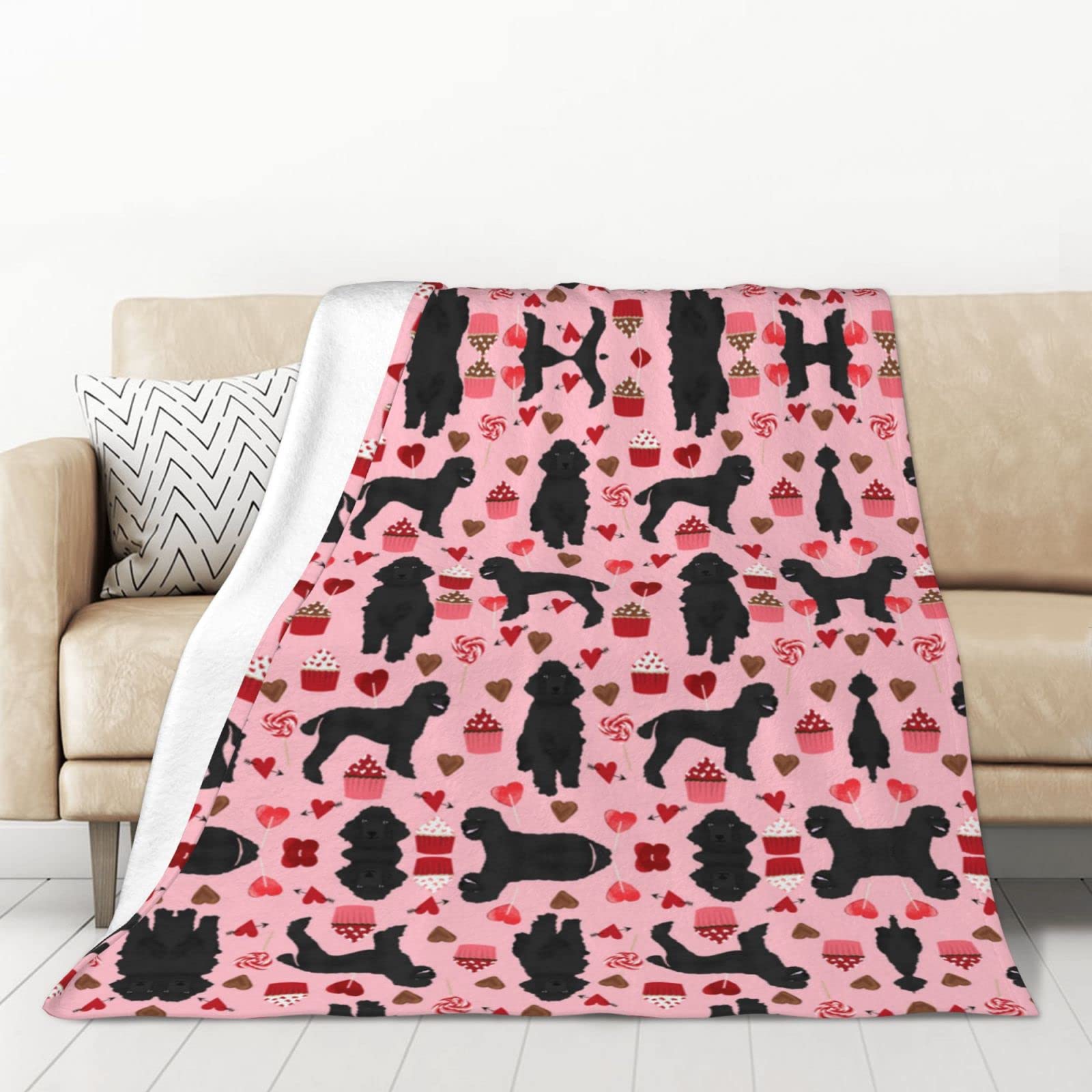 Augustrush Pink Poodles Dogs Flannel Blanket, Anti-Pilling Bedding Throw, Soft Lightweight Thermal Blanket, Compact Foldable For Bed, Sofa, Camping, Travel Gifts, 178X127cm, 280G Flannel