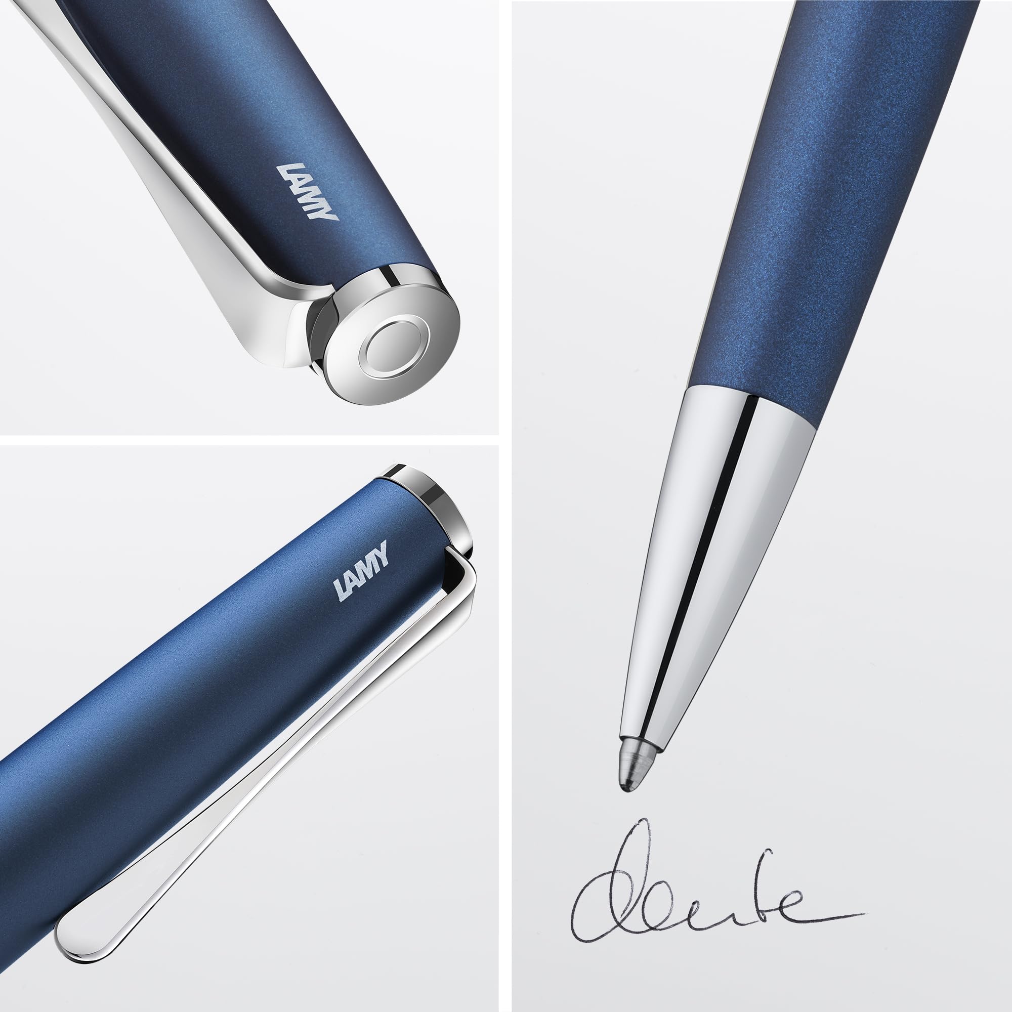 Lamy studio imperialblue Kugelschreiber in Stichbreite M | Lamy Kugelschreiber in elegantem Gehäuse aus Edelstahl – mit propellerförmigem Clip – inkl. Großraummine M 16 in schwarz
