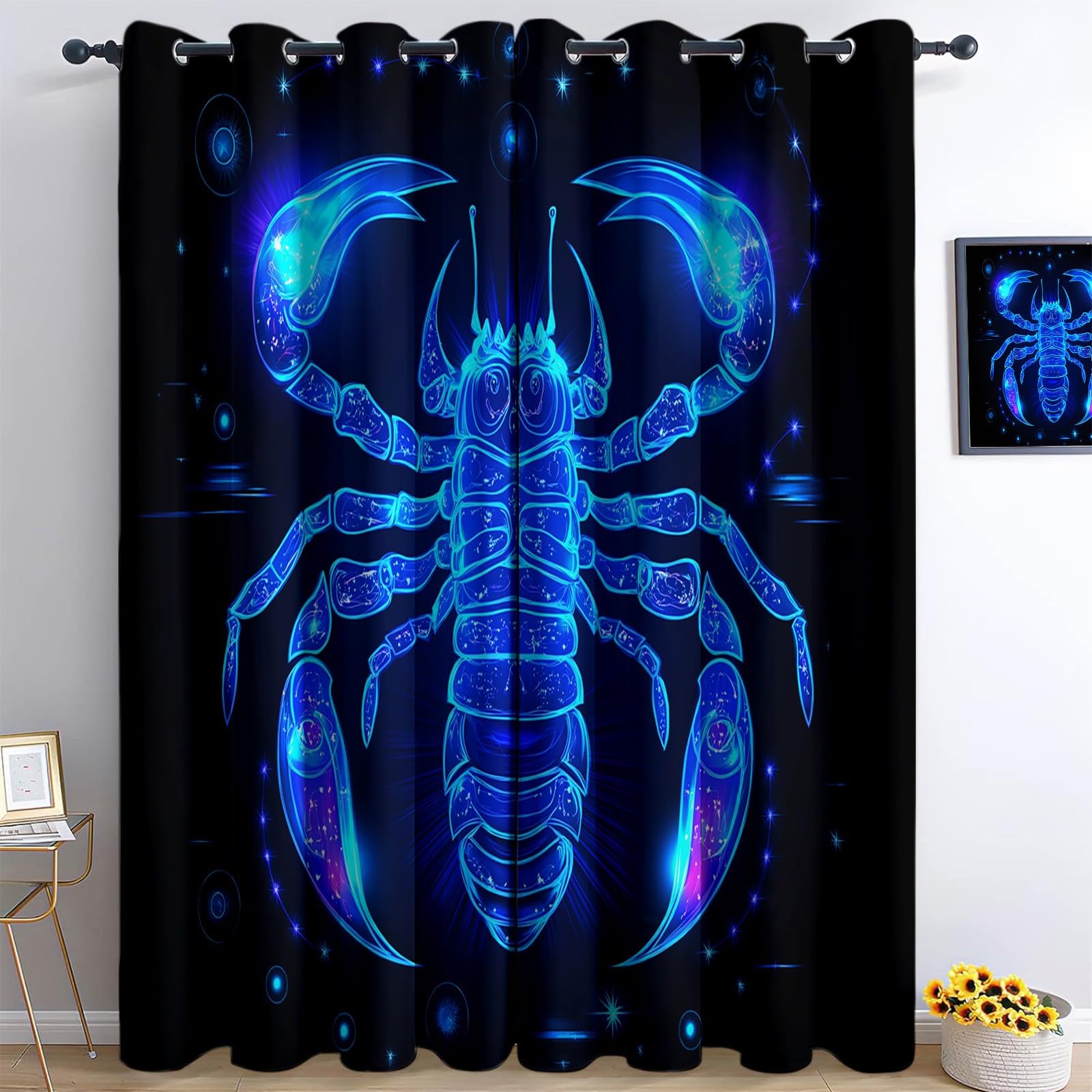 Tende Oscuranti Termiche Isolanti Costellazione Galassia Blu, Nero Tenda Soggiorno Oscurante per Interni 2 Pannelli 117x138 cm, Riduzione Rumore Insonorizzata Tendaggi Camera da Letto