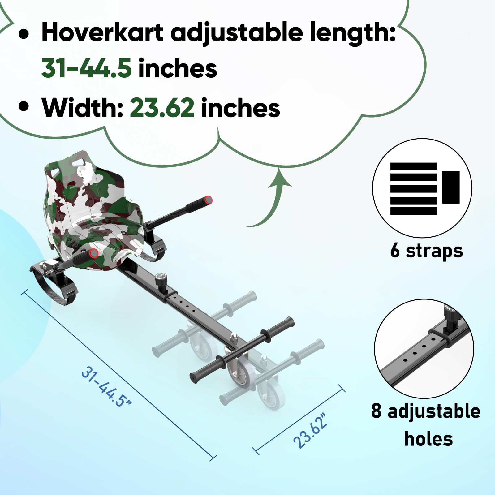 Hoverkart Hoverboard - Accessori per carte Hoverboard da 6,5 pollici morti 10 pollici Hoverboard Gokart per bambini e volwassenen. (Camouflage)