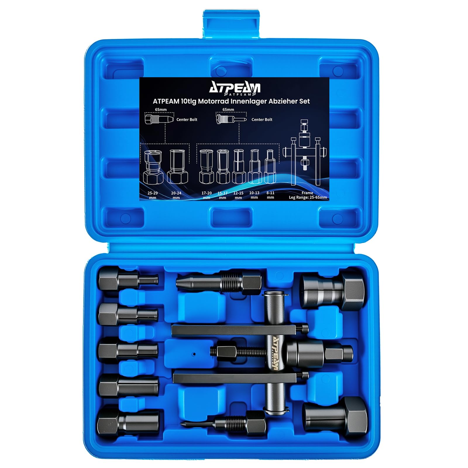 ATPEAM Juego de 10 Extractores de Rodamientos Internos para Motocicleta, Herramienta de Extracción de Cojinetes, Extractor de Rodamientos, 8-25 mm
