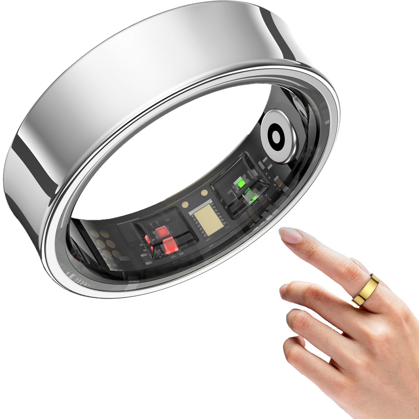 Korons Smart Ring, Anello for La Salute Con Ip68 Impermeabile, Leggero E Confortevole, Compatibile Con Android E Ios, Dispositivo Indossabile, Contapassi E Monitoraggio Della Distanza(Silver,#7)