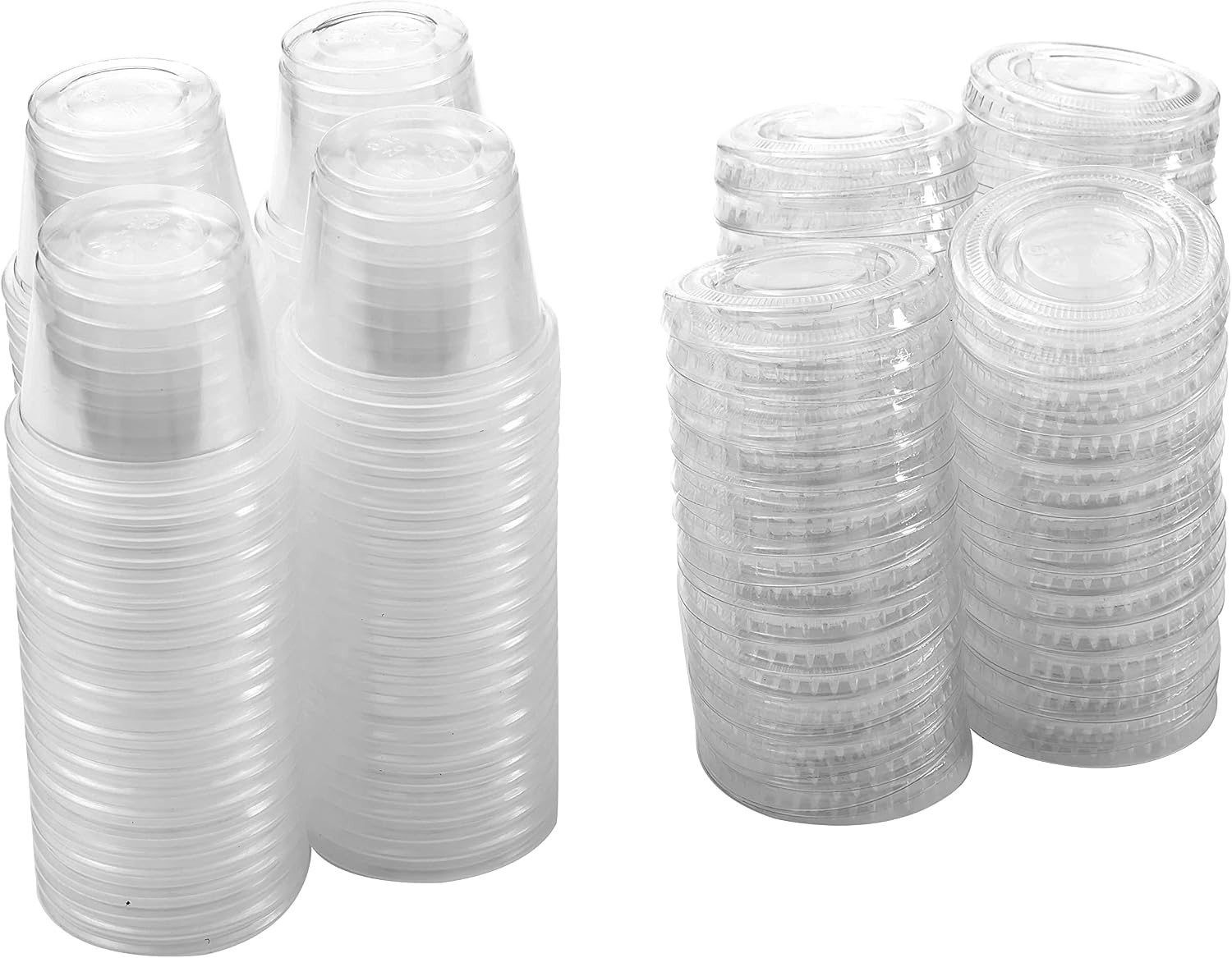 1 oz Containers with Lids | Disposable Plastic Jello Shot Cups | Small Clear Plastic Condiment Cups For Sauce, Souffle, Salad Dressing, Portion Control, Pack of 100