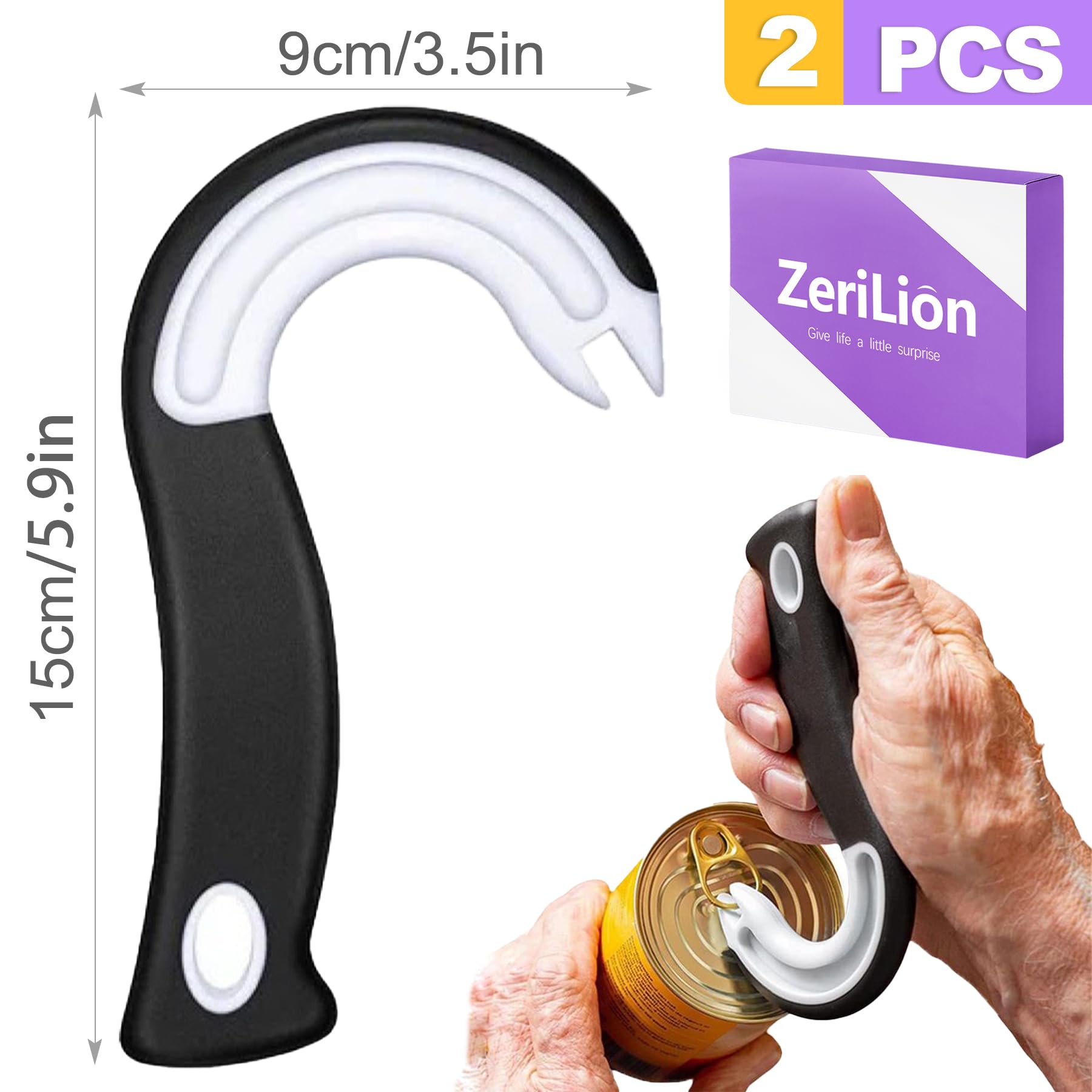 ZeriLion 2 Pack Ring Pull Can Opener for Seniors with Arthritis - Pop Can & Soda Opener Tool for Weak Hands - Easy Tab Openers for Cat Food, Protects Nails & Joints