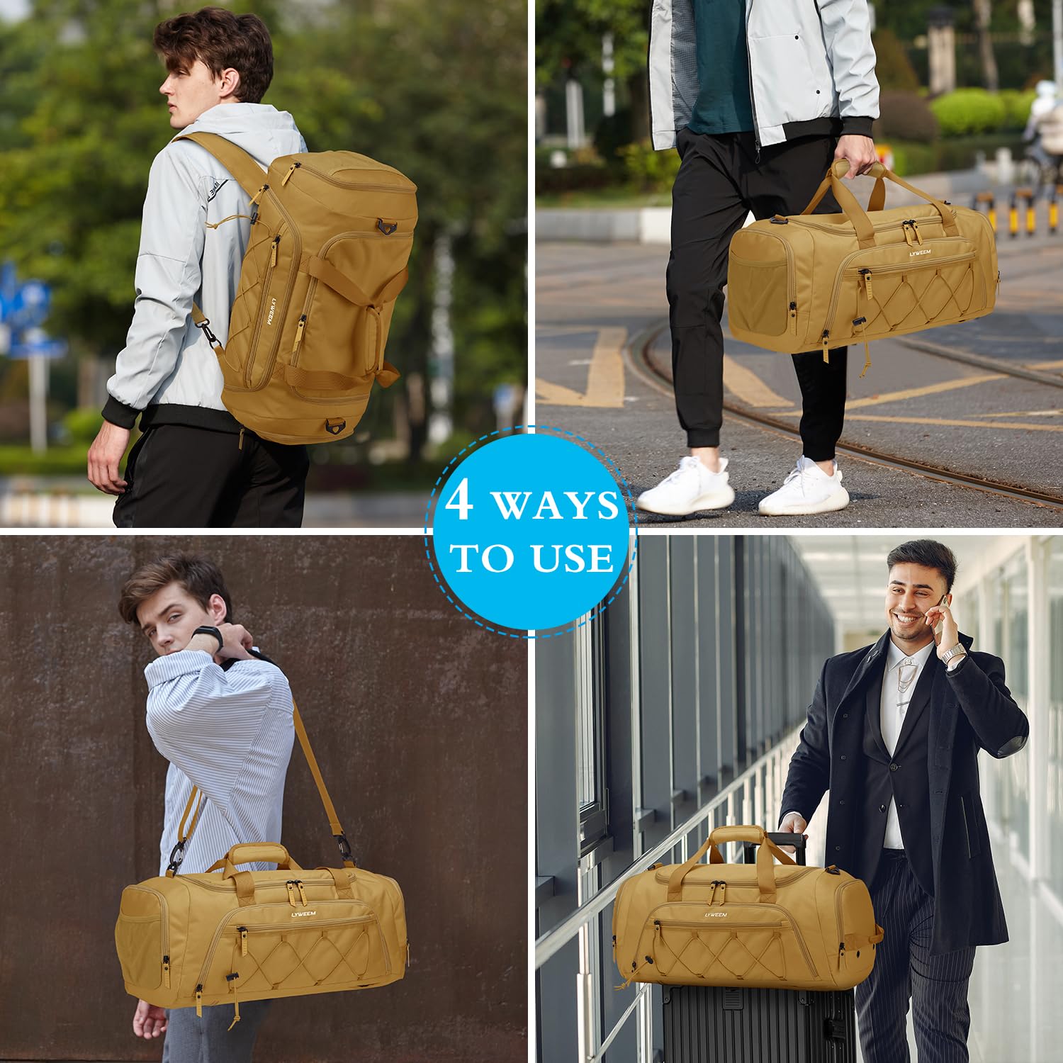 Lyweem 40L Sports Dufflel Bags for Men Medium Gym Bag Backpack & Travel Duffle Holdall Bag with Shoes Compartment and Wet Pocket - Image 2