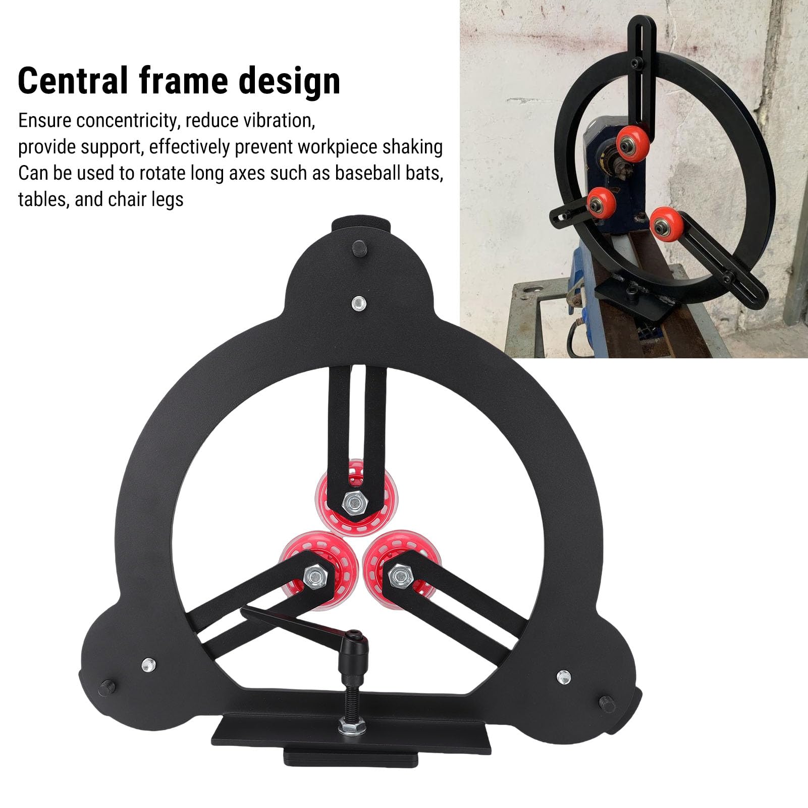 Luneta Redonda, Luneta Ajustable de 3 Puntos con Rodillos Recubiertos de Goma Marco de Acero para Torno Oscilante de 12 Pulgadas Husillo Torneado de Madera Diseño de Rodamiento