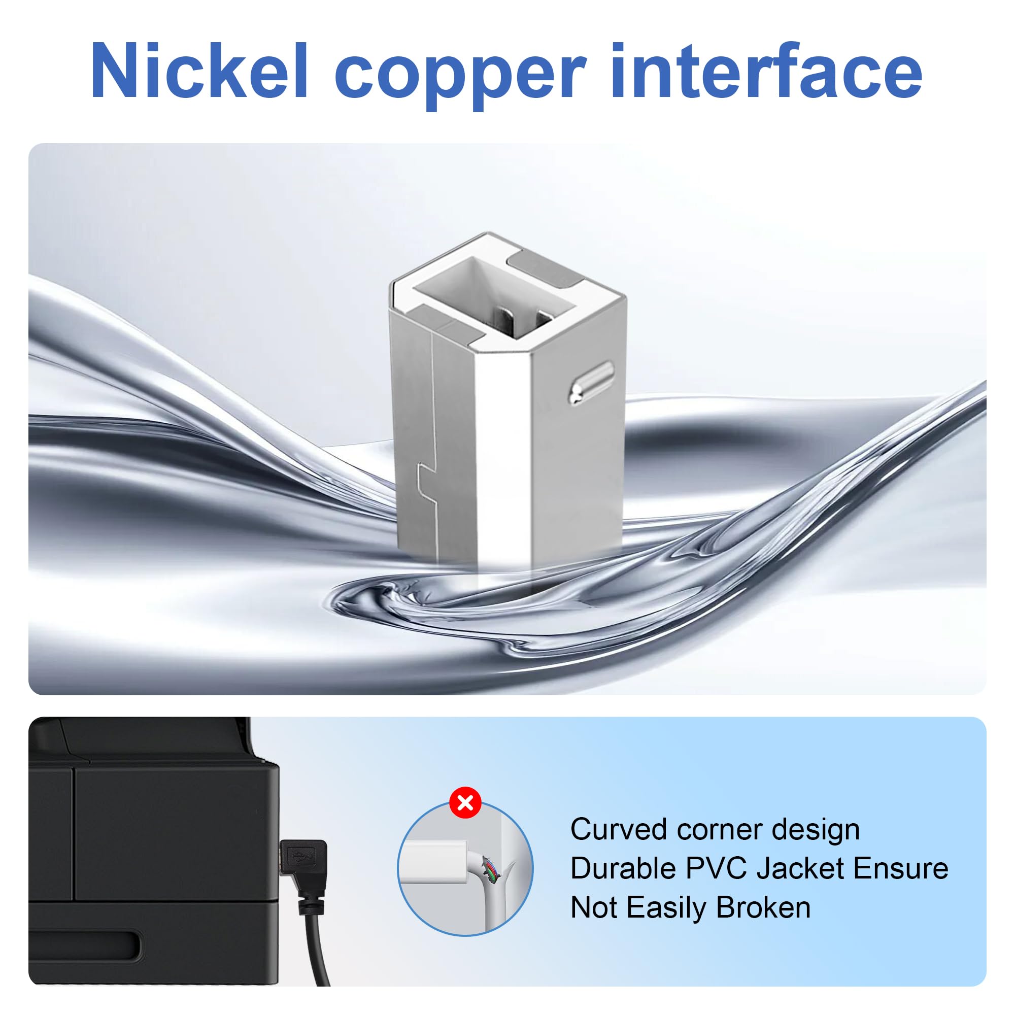 USB 2.0 Druckerkabel, 90 Grad rechtwinklig, A-Stecker auf B-Stecker, Hochgeschwindigkeitskabel, universelles Drucker-/Scannerkabel, kompatibel mit HP, Canon, Dell, Epson, Lexmark