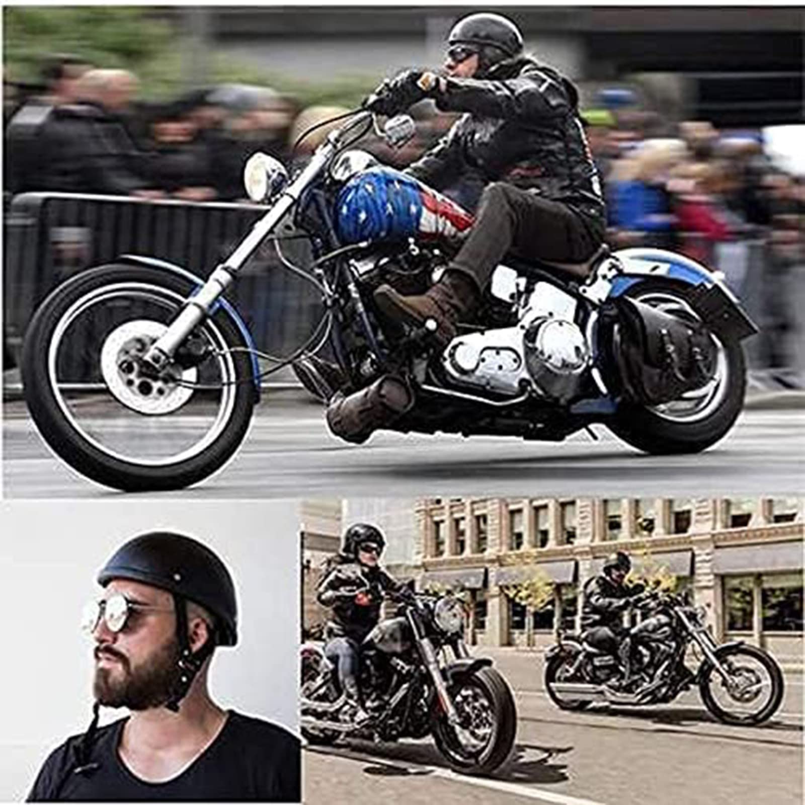 Caschi da Moto Aperti Portatili, Casco Jet omologato ECE, Mezzo Viso, Stile retrò, Leggero, per Uomo e Donna, Casco da Scooter, Cruiser, Chopper A,S=54-56cm