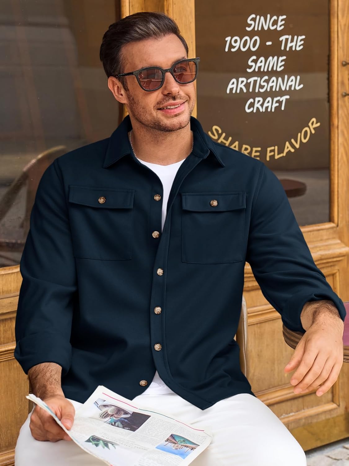 Runcati Mens Shirt Jacket Long Sleeve Button Down Casual Shacket Lightweight Thermal Shirts with Pockets - Image 3