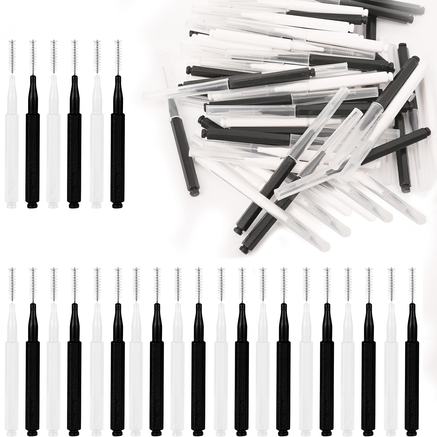 Lot de 60 micro-brosses à sourcils | Brosse à cils avec capuchon | Mini-brosse à cils pour extensions de cils | Brosses à cils pour femmes (noir, blanc)